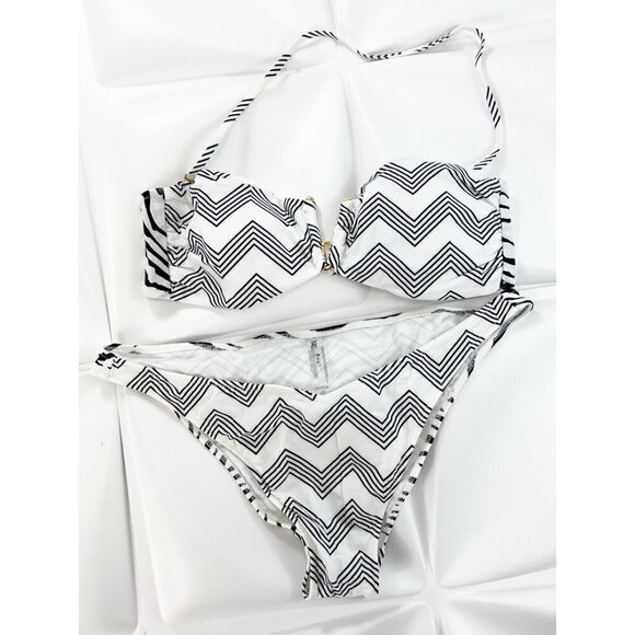 Charlie by Matthew Zink MZ Vita Bandeau Halter Bikini 2pc Set Chevron Sz Large - Picture 1 of 9